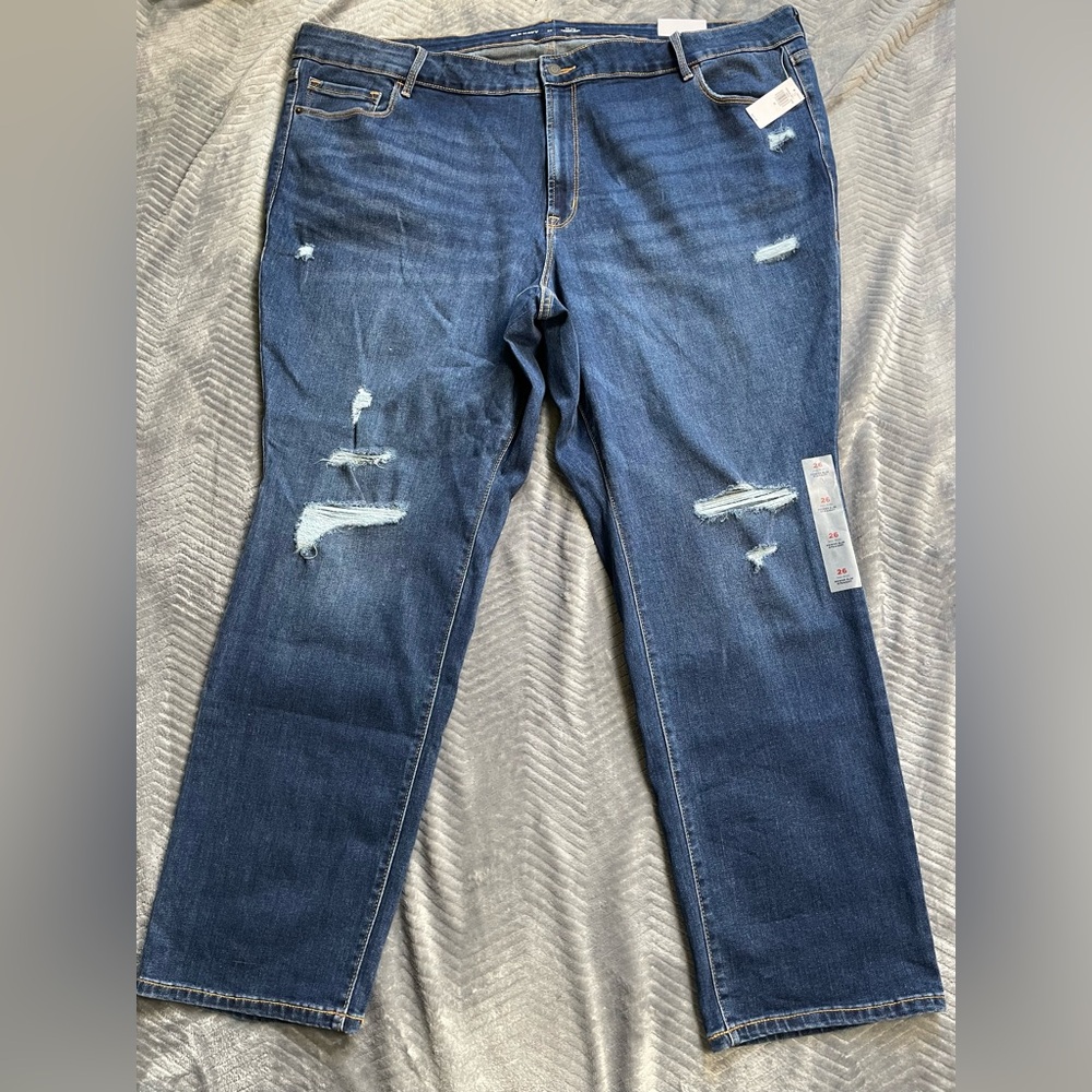 NWT Old Navy‎ Midrise Power Slim Straight Ripped Distressed Jeans Plus 26